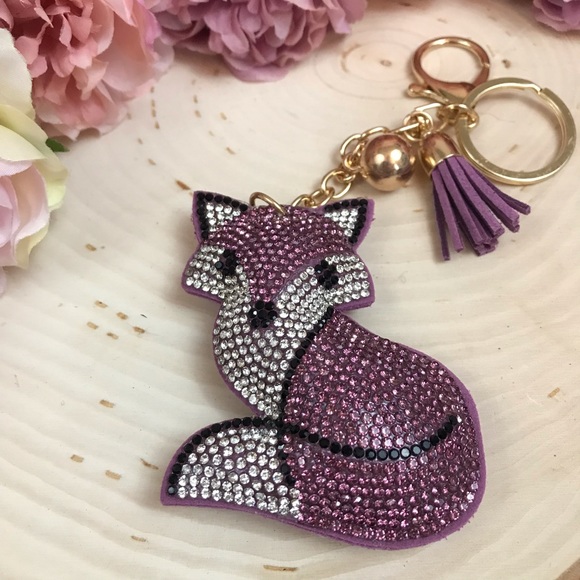 Purple & SilverRhinestone Fox Keychain with Tassel Charm - Picture 3 of 6